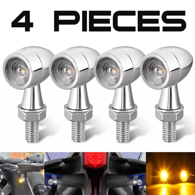 4x Mini LED Motorrad Blinker E24-Geprüft Chrom Vorn Hinten für Chopper Custom