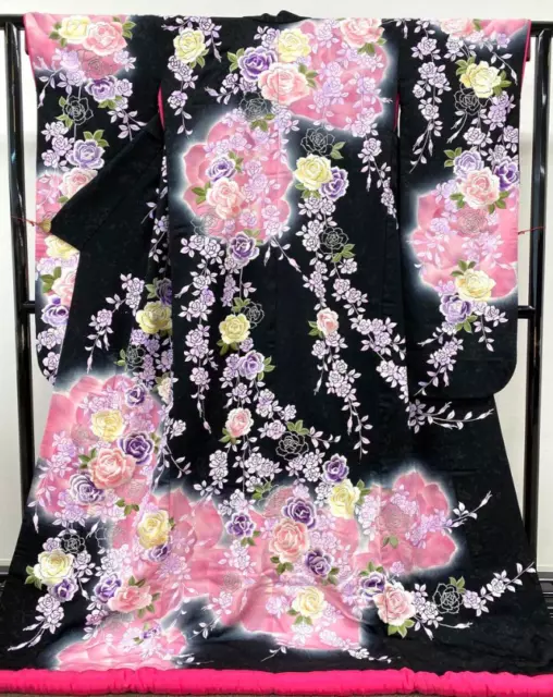 Iro-uchikake Kimono Pure Silk Pink Flowers Wedding Bridal Gorgeous Elegant Japan