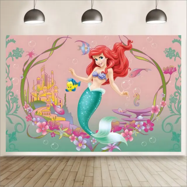 Personalise Ariel Little Mermaid Backdrop Birthday Party Background Photo Studio