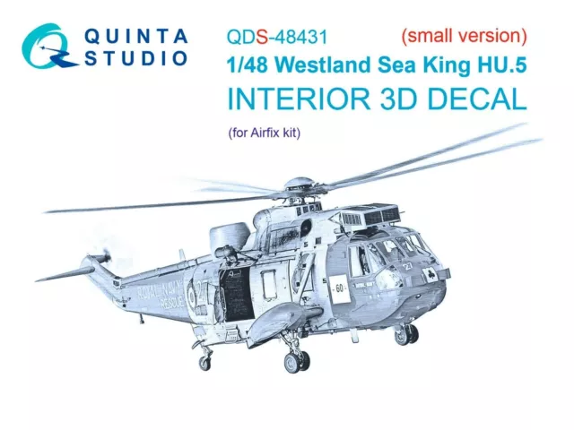 1:48 Westland Sea King HU.5 Interior 3D Calcomanía de color Quinta QDS48431...