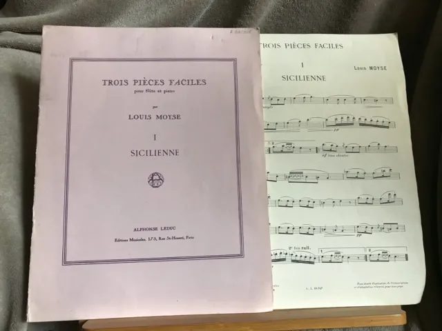 Louis Moyse Trois pièces faciles flûte piano I Sicilienne partition éd. Leduc