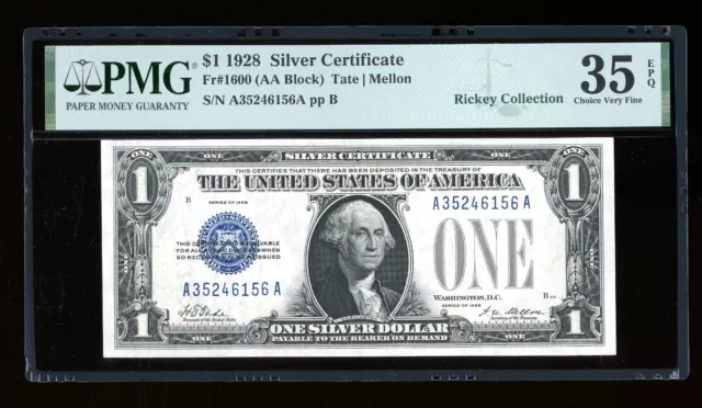 DBR 1928 $1 Silver Fr. 1600 AA Block PMG 35 EPQ Serial A35246156A