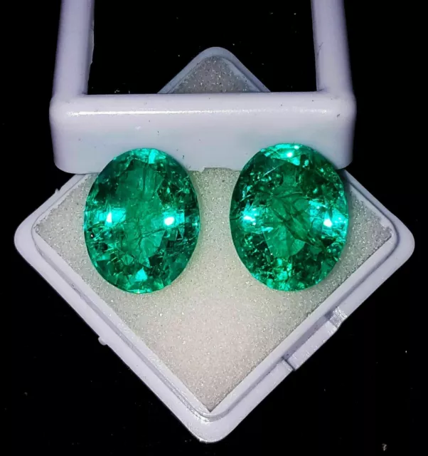 14 Ct Natural Zambian Green Emerald Oval Cut Certified Stunning Gemstone Pair