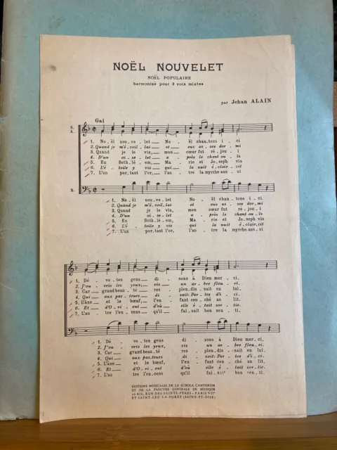 Jehan Alain Noel Nouvelet pour 3 voix mixtes partitions éditions Schola cantorum