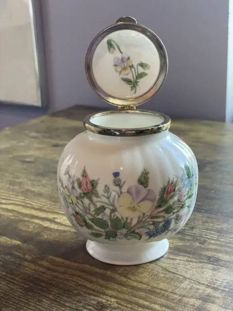 Aynsley Wild Tudor Vanity Jar Hinged Lid Fine English Bone China  Floral