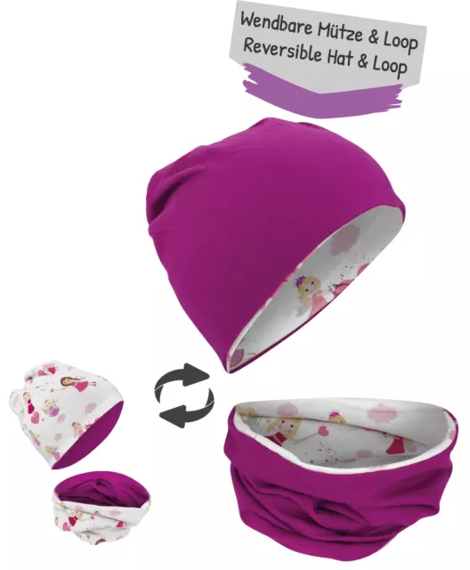 Kinder Mädchen Beanie Mütze & Loop-Schal Set mit Fee Motiv - Wendemütze, 2-7 Ja. 2