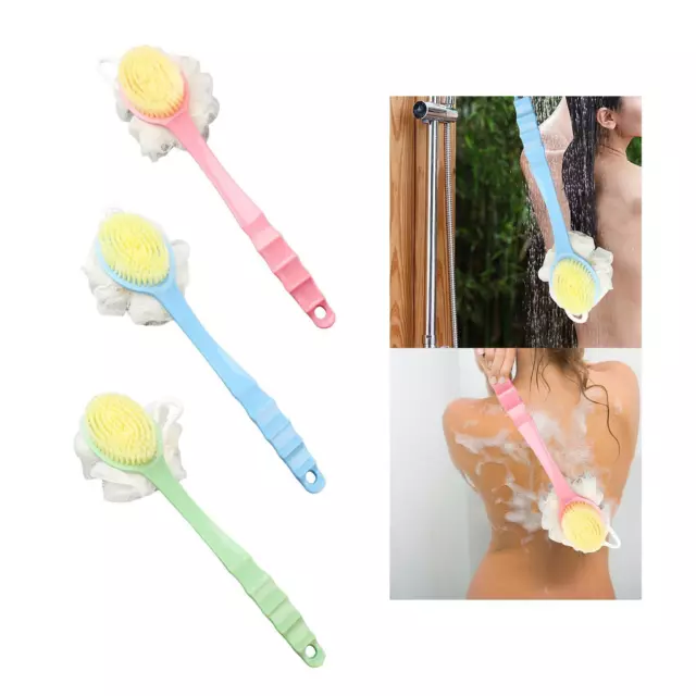 Double Side Long Handle Shower Body Brush, Washer Back Scrubber with Hanging