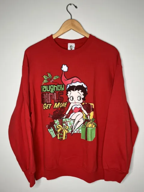 Vintage 2003 Betty Boop Christmas Sweatshirt “Naughty Girls Get More” Red Size L