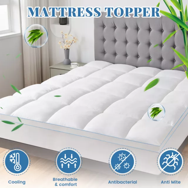 Bamboo Mattress Topper 45cm Deep Pocket Matress Pad Bedding Protector Cover