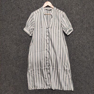 Zara Womens Dress Size XS Grey White Striped Short Sleeve Button Up Polyester