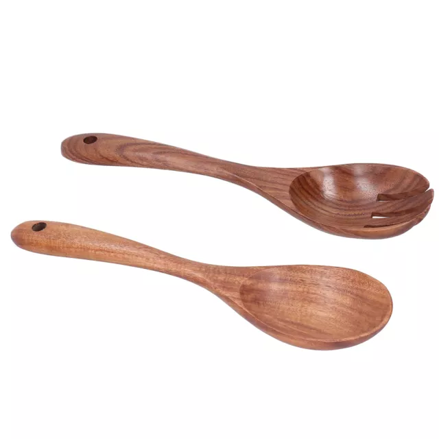 Wood Fork And Spoon Set Salad Toss And Mix Servers Cooking Spoon New