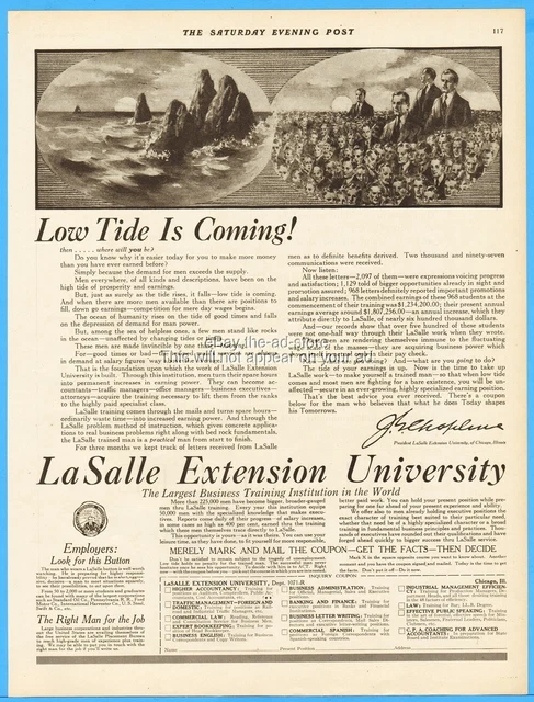 1920 La Salle Extension University Chicago Correspondence Courses LaSalle Ad