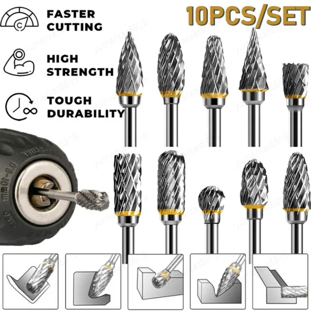 1/8" Tungsten Carbide Rotary Burr Bit Set Cutting Carving Burrs for Dremel Tool