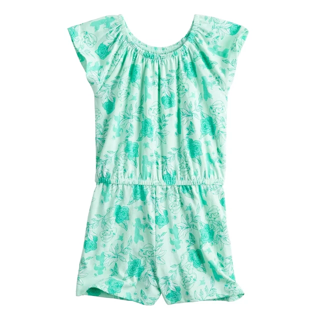 Girls Size 6 Disney Aladdin Princess Jasmine Allover Print Flutter Sleeve Romper
