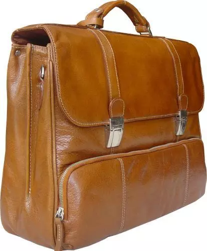 Exec Cognac Italian Real Leather Briefcase Laptop Bag