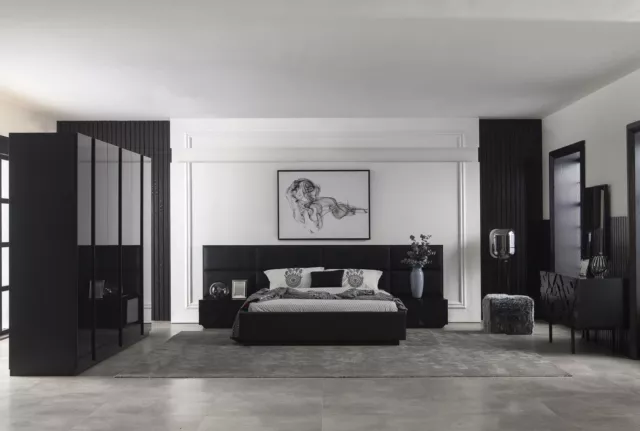 Juego de dormitorio 4 piezas Juego de lujo en negro con espacio de almacenamiento nuevo