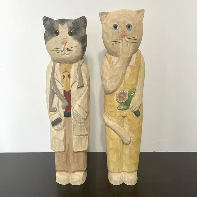 JAMES HADDON SIGNED Folk Art Cat Figurine Set of 2 $38.95