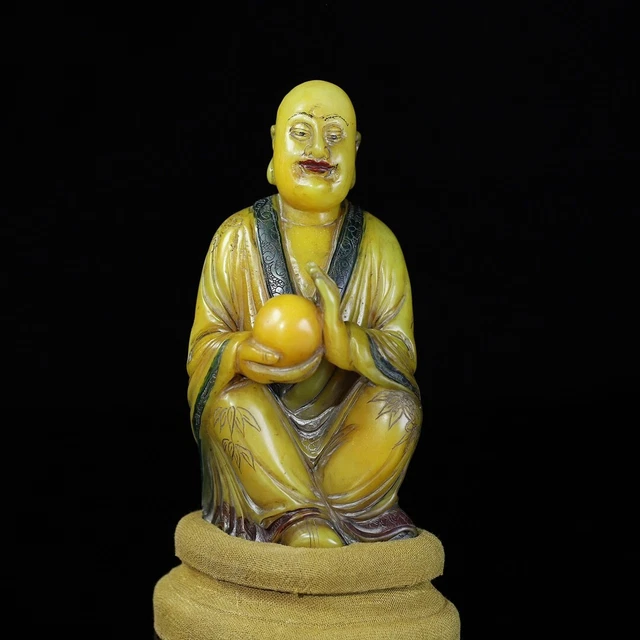 Chinese Exquisite Handmade Lohan carving Shoushan Stone Statue