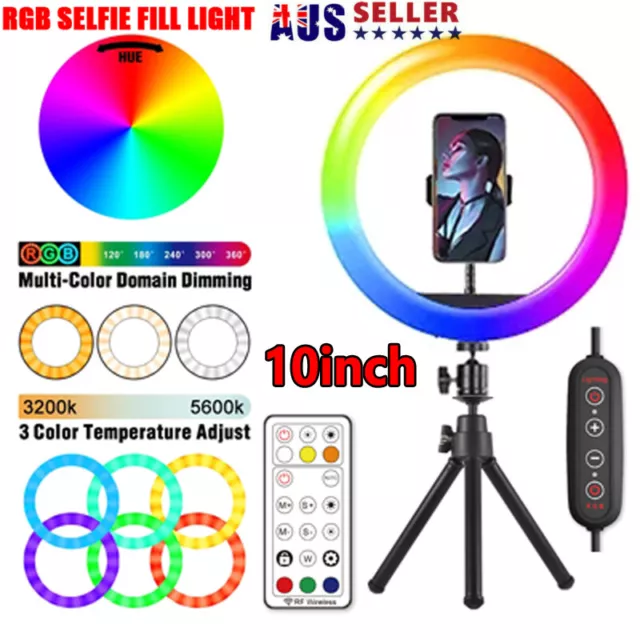 RGB 10" Phone Selfie LED Ring Light & Stand For Youtube Tiktok Makeup Video Live