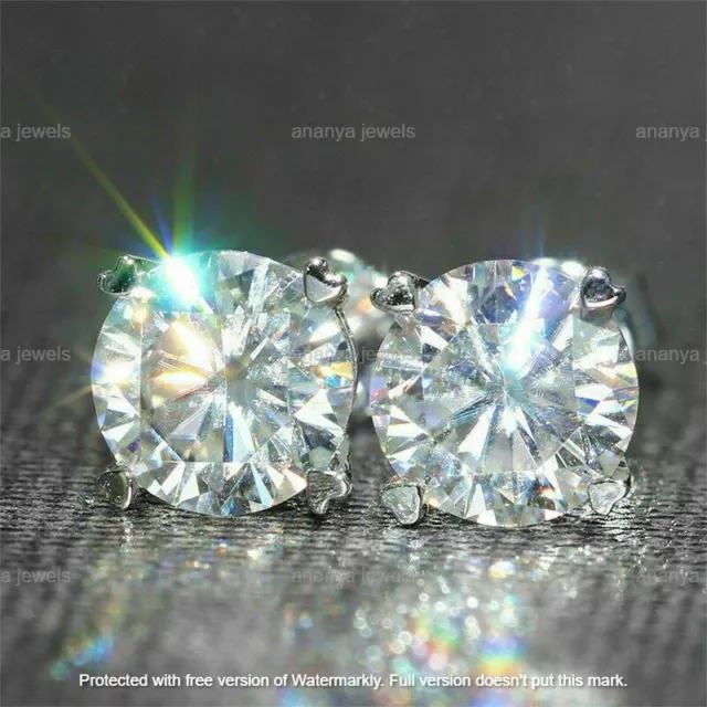 4.00 CT Round Cut Moissanite Solitaire Stud Women's Earrings 925 Sterling Silver