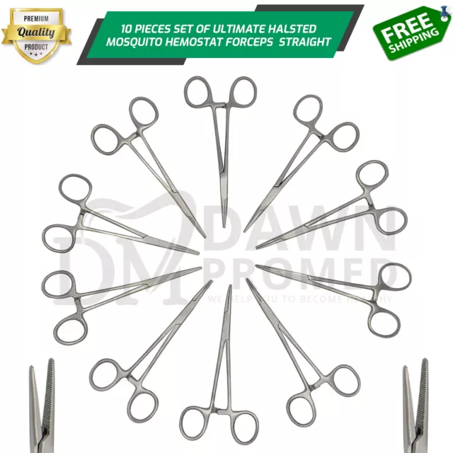 10 Mosquito Hemostat Locking Forceps 5" Set Straight Surgical Dental German Gr