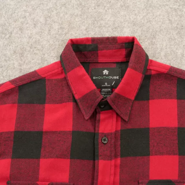 Shouthouse Shirt Mens Small Red Black Button Up Long Sleeve Flannel Plaid 3