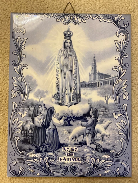 Our Lady of Fatima Apparition Blue Portuguese Ceramic Tile Wall 7.5x5.5 Trivet