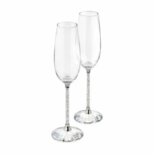 Swarovski Crystalline Champagne Toasting Flutes White Pair #255678  Nib W/Coa