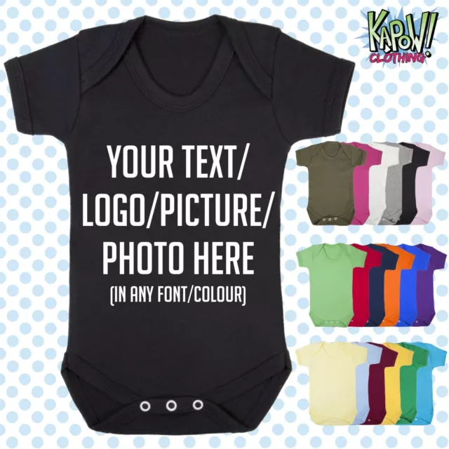 Custom Personalised BABY GROW Body Suit Sleep Vest Romper Gift-Choose text/logo3