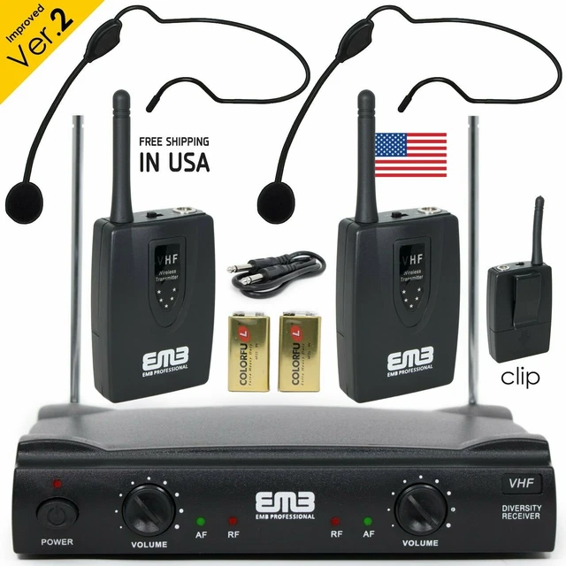 PROFESSIONAL WIRELESS MICROPHONE System Dual Headset 2 x Mic Cordless