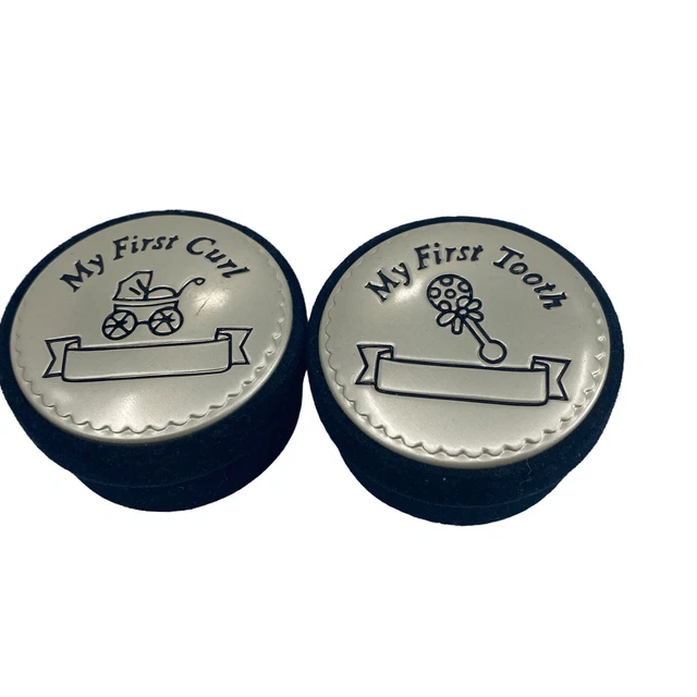 2 Keepsake Boxes For My First Curl & My First Tooth Black Velvet Engravable