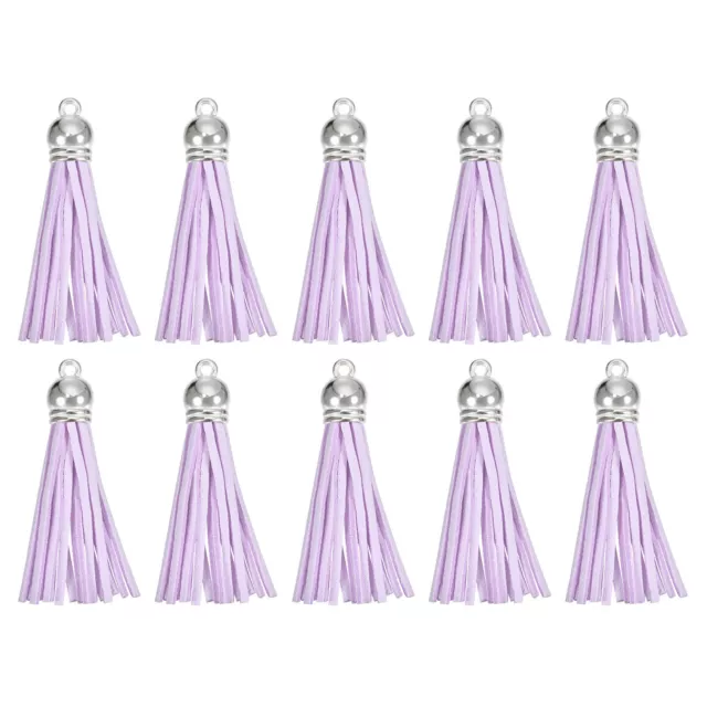 20Pcs 2.2" Leather Tassels Keychain Charm with Silver Cap for DIY, Light Purple
