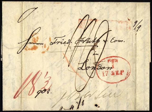 HAMBURG-GRENZÜBERGANGSSTEMPEL 1844, T 17 SEP, in rot auf Brief von Meuritz (Pole