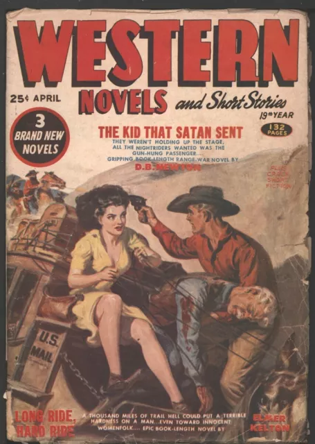 Western Novel and Short Stories 1953 April.  Good girl cover   Red Circle pulp.