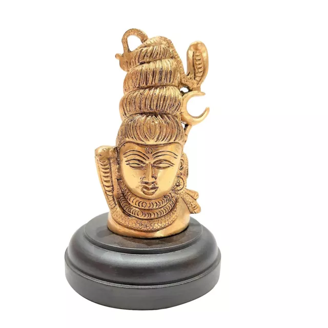 Brass Shiva Head on Base Rare Showpiece Statue For Home Temple Decor