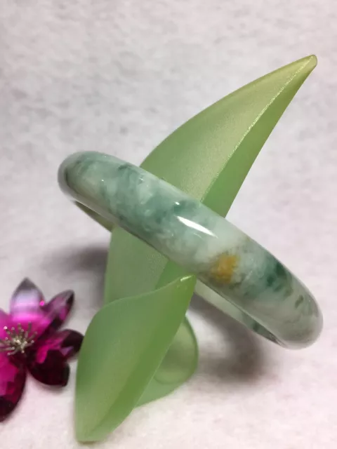 54.5mm Vintage 100% Natural Jadeite Jade Bracelet - White/Green/Yellow.