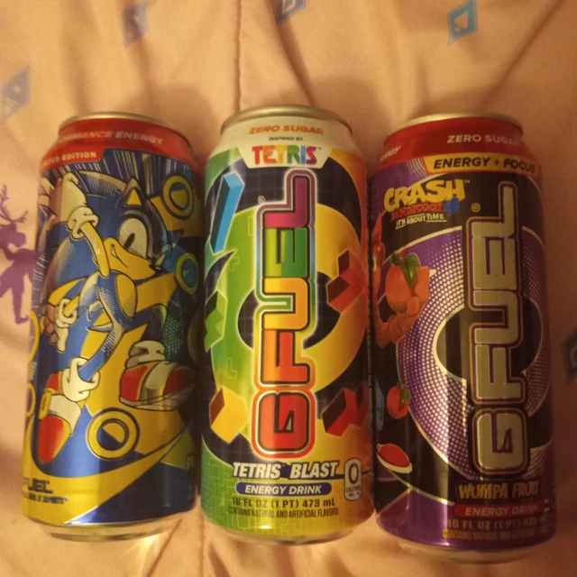 THREE LIMITED EDITION GFuel 16oz Energy Drink Cans Sonic Tetris Crash