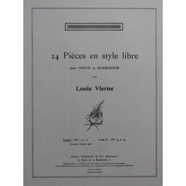 VIERNE Louis 24 Pièces en style libre I Orgue ou Harmonium 1946