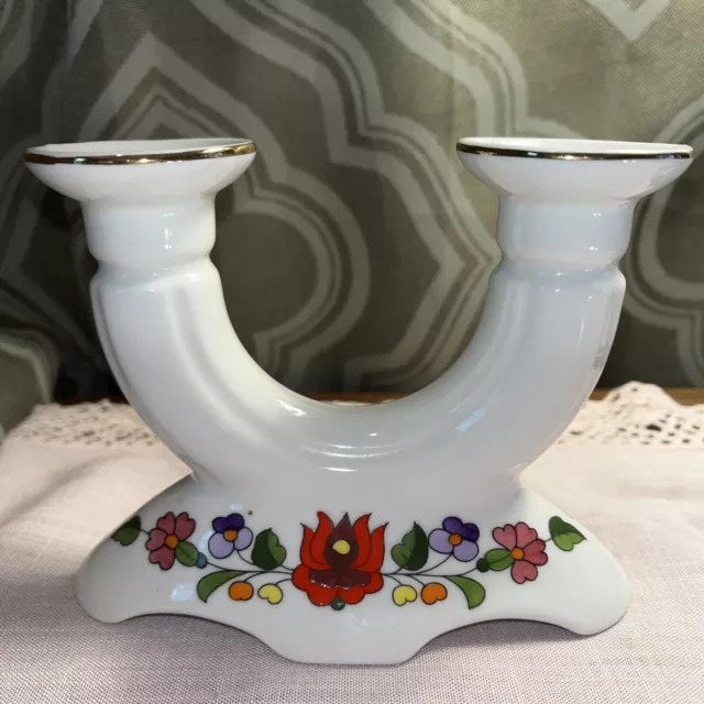 VINTAGE KALOCSA HANDPAINTED CANDLE HOLDER Porcelain Floral MADE in HUNGARY 3