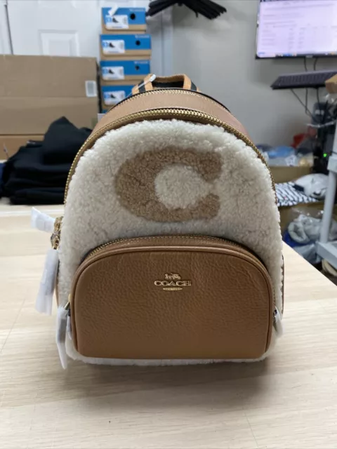 COACH CE559 Mini Court Backpack With Shearling Logo Signature Natural Leather