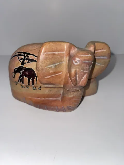 Hand Carved Soapstone Elephant Trinket Box From Kenya