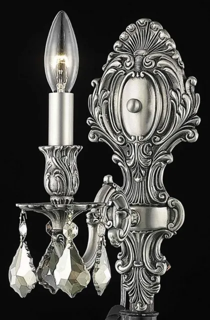 One Light Wall Sconce-Pewter and Golden Teak Finish-Royal Cut Crystal Type -