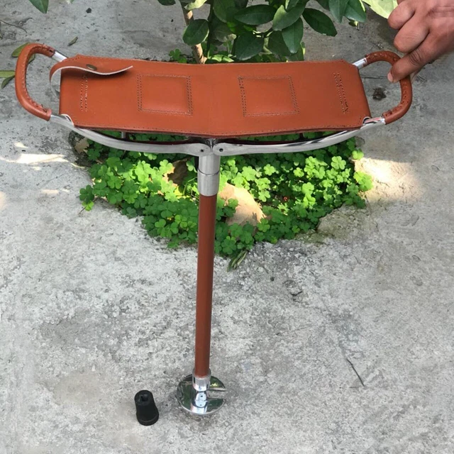 LEATHER SHOOTING STICK Folding Stool SEAT for Walking With Rubber