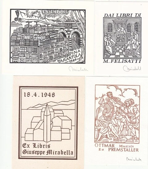 8 Exlibris Bookplate Hochdrucke Giuseppe Mirabella 1948 Konvolut Lot Ottmar 2