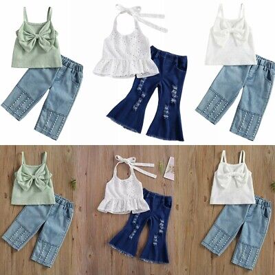 Infant Girls Fashion Outfits Baby Kids Tops+Denim Pants Suit Summer Casual Set