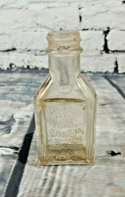 Miniature Antique Glass Sample Bottle Hinds Honey and Almond Cream - Rare