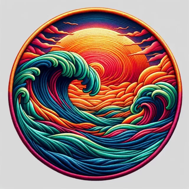 Ocean Waves Patch Iron-on Embroidered Applique Clothing Vest Beach Retro Crafts