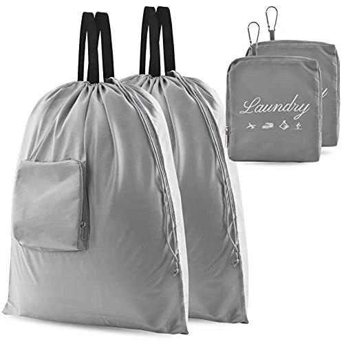 2 Pcs Travel Laundry Bag, Dirty Clothes Bag 【Upgraded】 with Handles and Alumi...