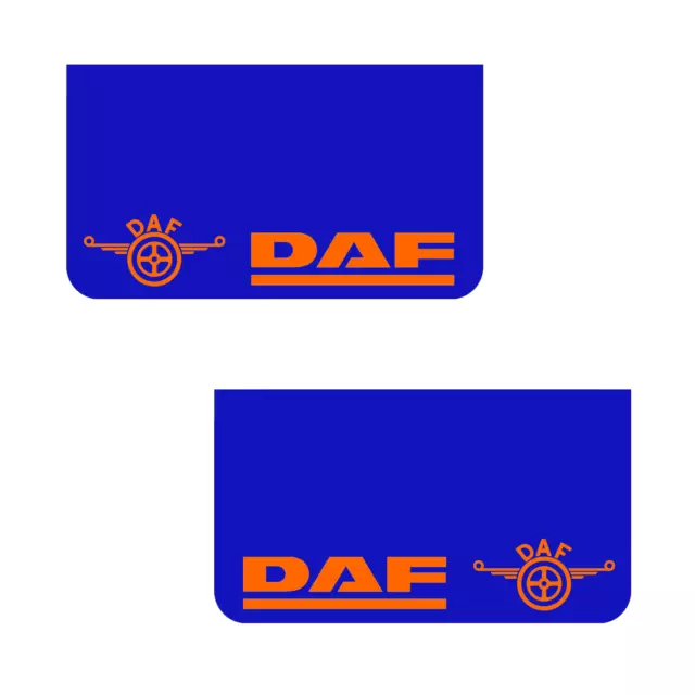 DAF Lorry HGV Rear Mudflaps 36x64cm Smooth Blue PVC Mud Flaps Orange Text Logo