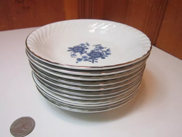 10 Enoch Wedgwood Royal Blue Ironstone 5 1/4" Dessert Fruit Bowls Floral Swirl